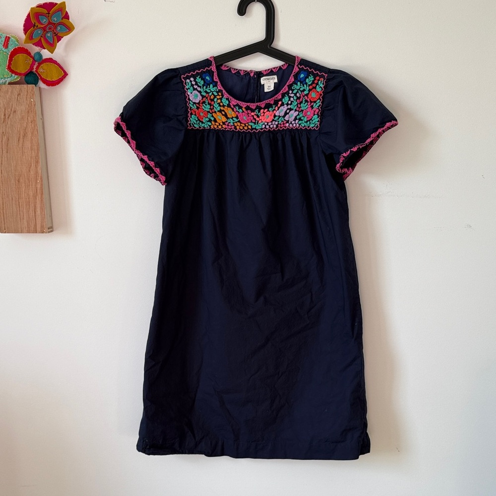 Crewcuts Dark Blue Dress with Colorful Embroidery
